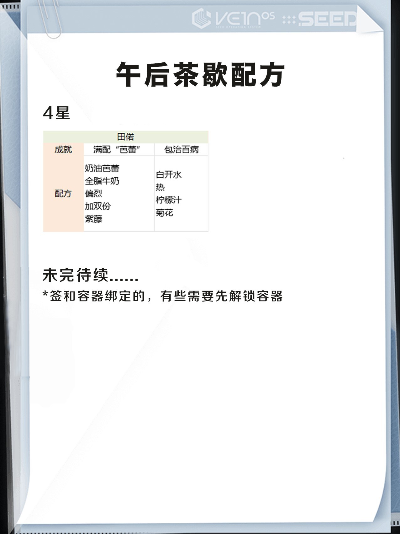 《白荆回廊》“午后茶歇”配方一览
