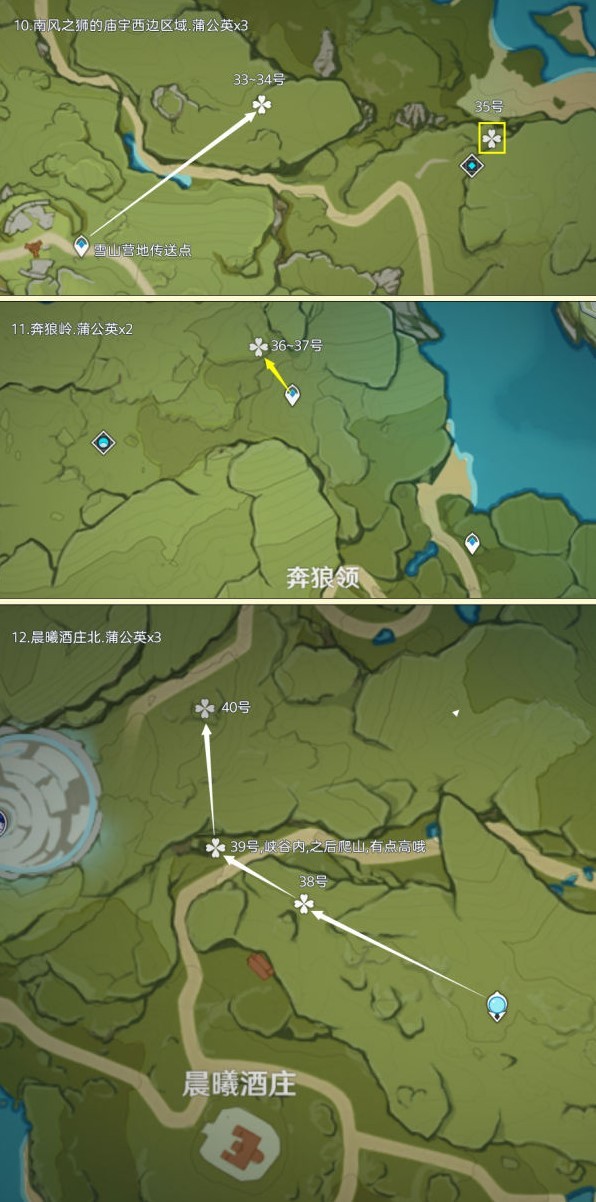 《原神》4.5“蒲公英”采集路线分享