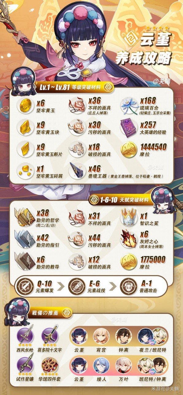 《原神》“云堇”培养材料获取路线一览