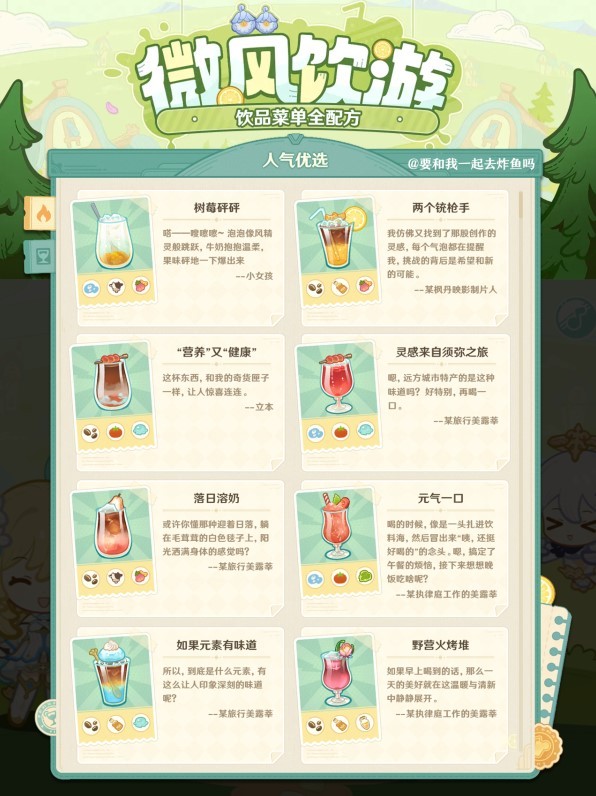 《原神》“微风饮游”全配方一览