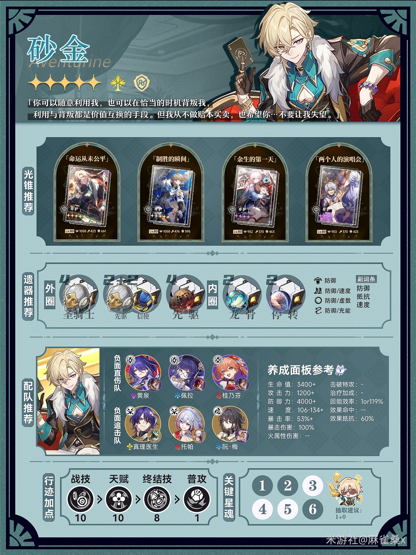 《崩坏星穹铁道》2.1下半“砂金”培养指南 砂金出装与队伍搭配攻略